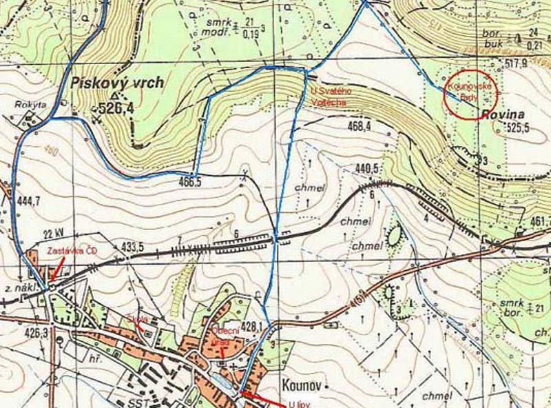 Kounovsk kameny - mapa
